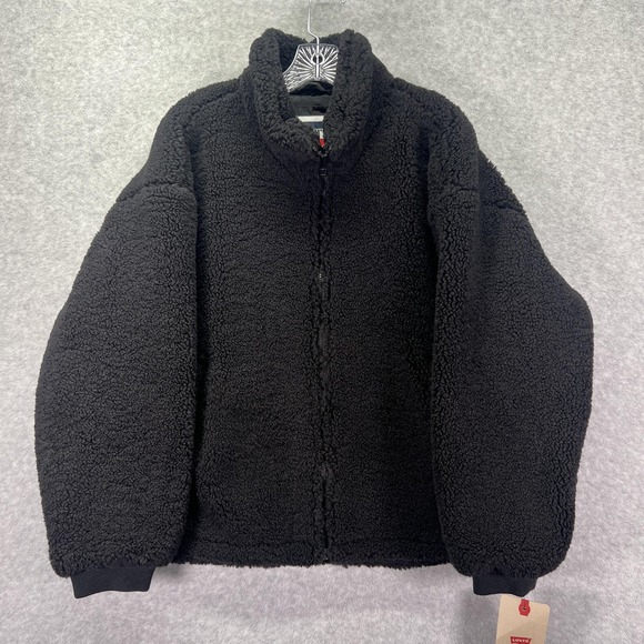 Levis Jacket Womens XL Black Sherpa Teddy Fleece Full Zip Outdoors - Picture 1 of 8